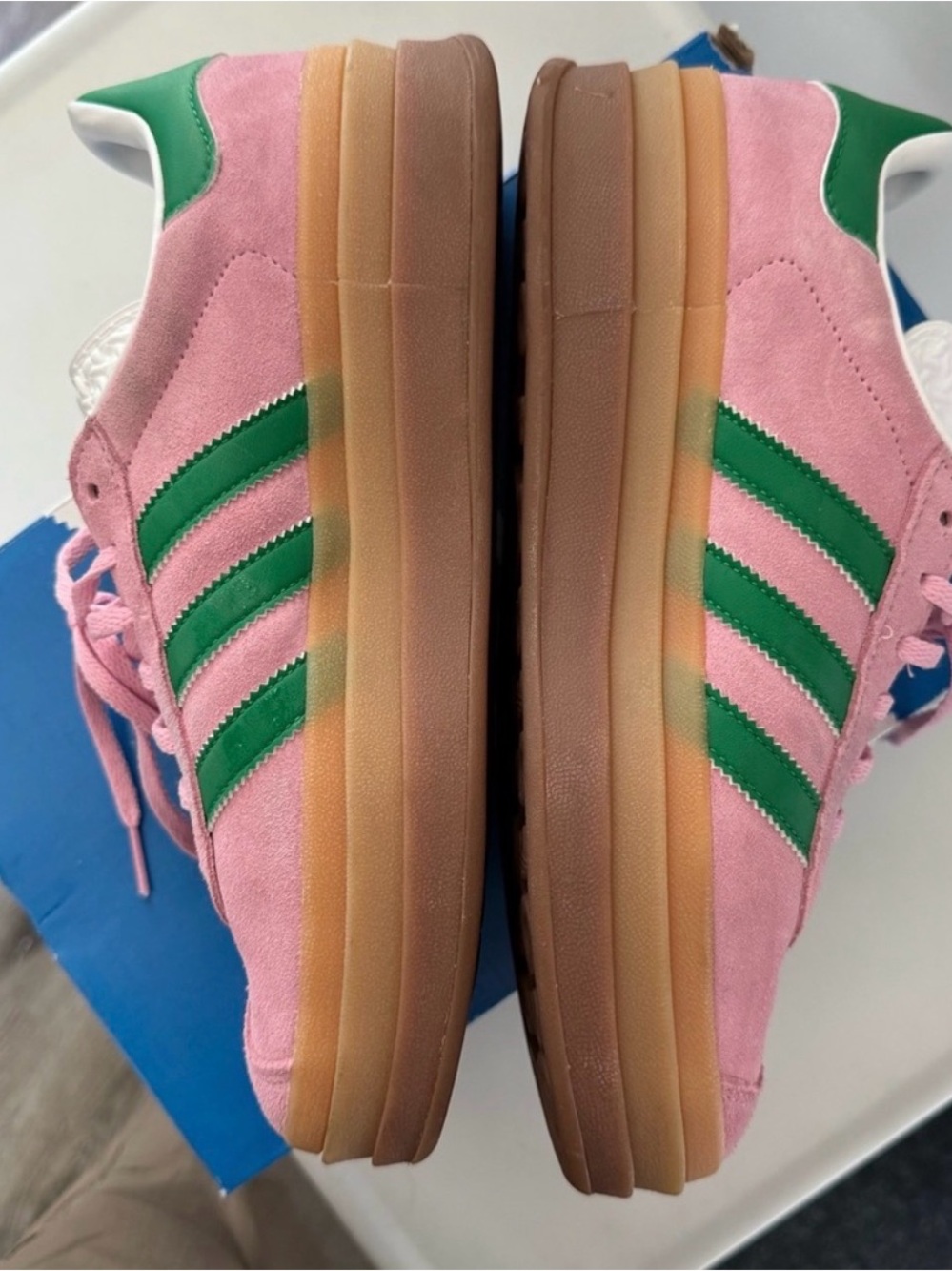 adidas gazelle pink with green stripes and Gum Sole - Picture 3 of 4